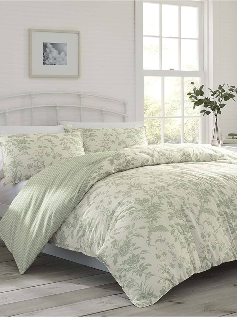 Laura Ashley home Natalie Sage King Duvet Cover Set 3-Pc Floral cotton